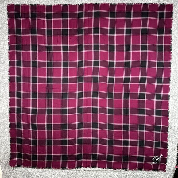 Coach New York Scarf Check Plaid 100% Wool 54X54 Dark Cranberry #F86020 NWT